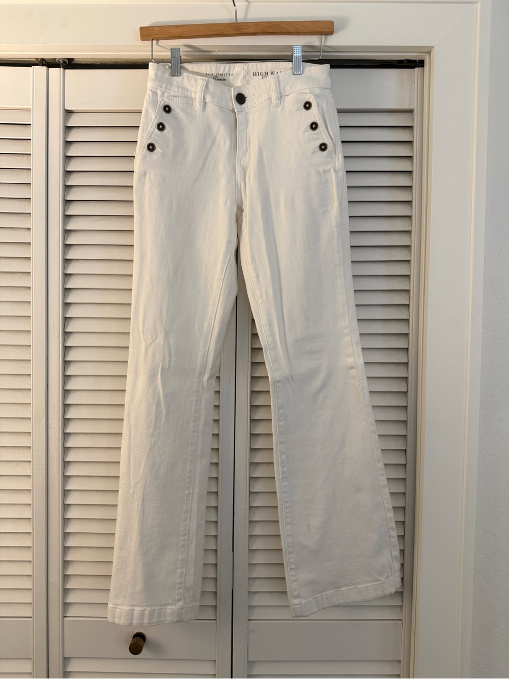 The Limited White High-Rise Flare Jeans with Sailor Buttons